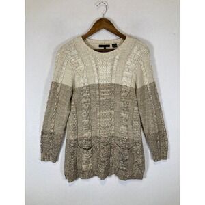Coastal Grandma Jeanne Pierre Women Large Beige Ombre Cable Knit Cotton Sweater